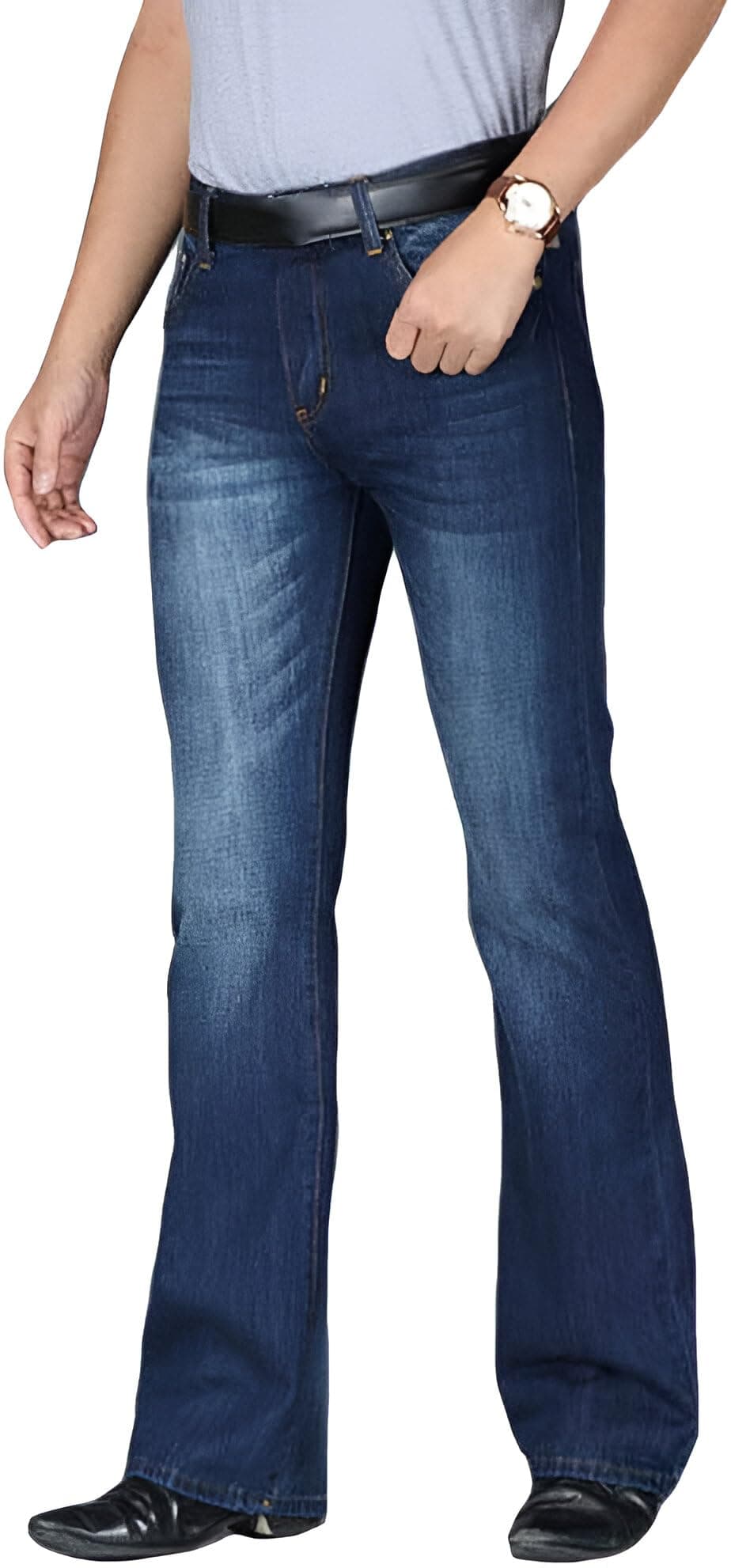Ben Martin Men’s Bell Bottom Jeans || Bootcut Denim Pants || Wide Leg Flared Jean's for Men || High Waist Stretchable Retro Fit || Cotton Jean for College Casual Dark Blue, Size 38 (0)