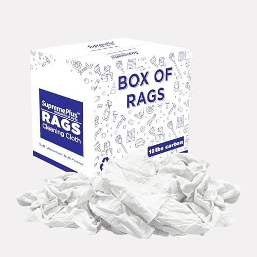 SupremePlus Recycled White T Shirt Rags Box (10 lbs.) – Shop Rags Bulk for Oil, Stain, Grease, Paint, and Auto Cleaning - Multipurpose