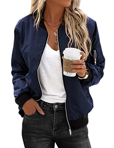 Zeagoo Women's Bomber Jacket Casual Coat Zip Up Spring Fall Clothes with Pockets S-XXL Navy