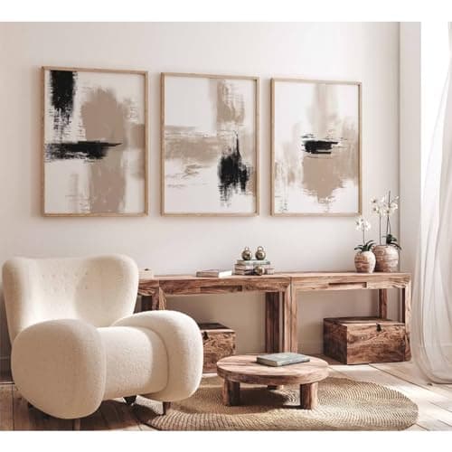 Joocrise Beige Abstract Wall Art Painting Set of 3 Neutral Canvas Wall Art Prints Black Beige Modern Wall Decor Minimalist Art Pictures Abstract Modern Artwork for Room Bedroom 24x36 Inch Unframed