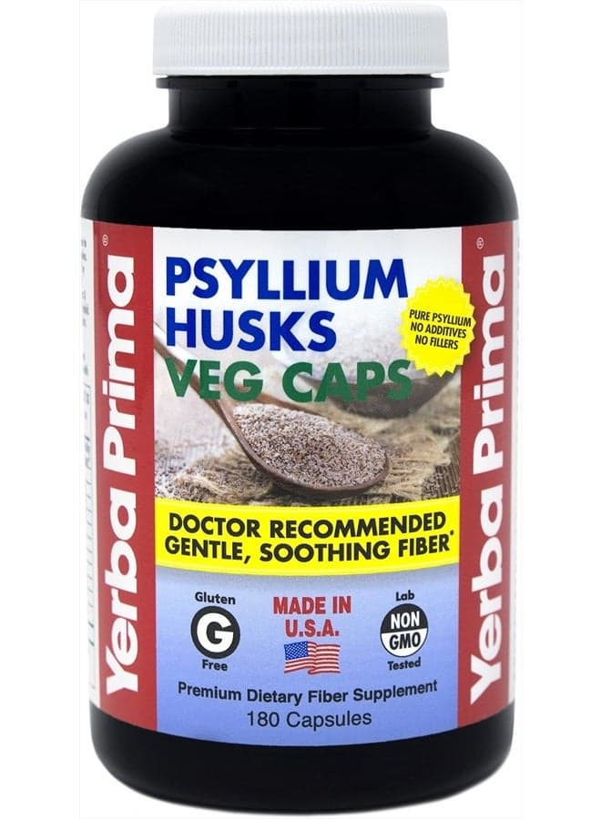 Psyllium Husks, 180 Veg Capsules (625mg) - Vegan, Non-GMO, Gluten Free, Colon Cleanser, Daily Fiber Supplement for Gut Health & Regularity