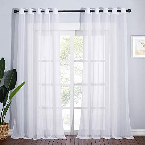 NICETOWN Sheer White Curtains 96 inches Length for Windows Grommet Top Elegant Voile Textured Window Dressings for French DoorBedroomLiving Room W70 x L96 1 Pair
