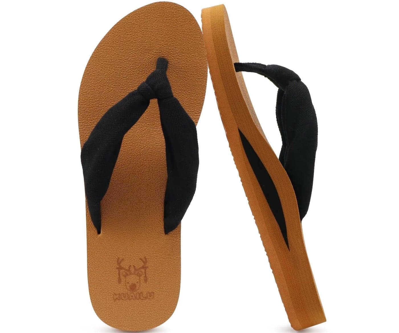 KuaiLu Flip Flops Women Arch Support Yoga Mat Comfortable Summer Beach Walking Thong Cushion Sandals Slip on Outfits Travel Essentials Orthotic Slides Indoor Outdoor Slippers Shoes Black Khaki Size 8
