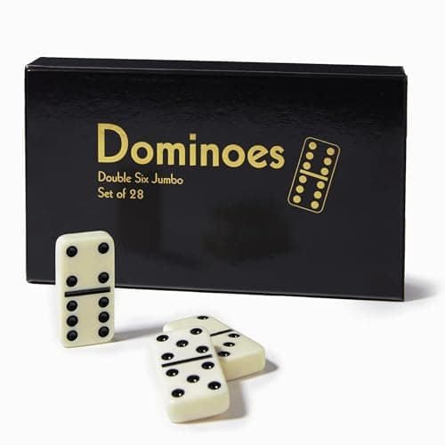 CHH Black/Cream Color Double 6 Jumbo Size Domino Tiles – Premium Set of 28 Ivory Dominoes – Classic Family Game in Cardboard Box