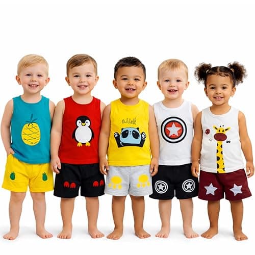 Fareto Baby Boys & Girls Summer Wear T -shirt & Shorts Set | Dres Clothing Set (Pack of 5) (3-4 Years)