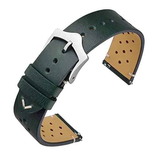 ANNEFIT Vintage Leather Watch Strap 20mm Quick Release Replacement Band for Men and Women with Silver Buckle Deep Pine