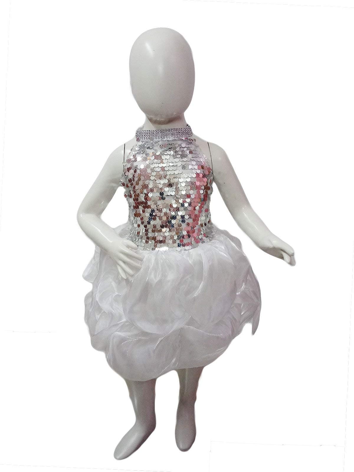 BookMyCostume White Balloon Frock Western Dance Costume Dress for Girls - Premium 10-12 Years