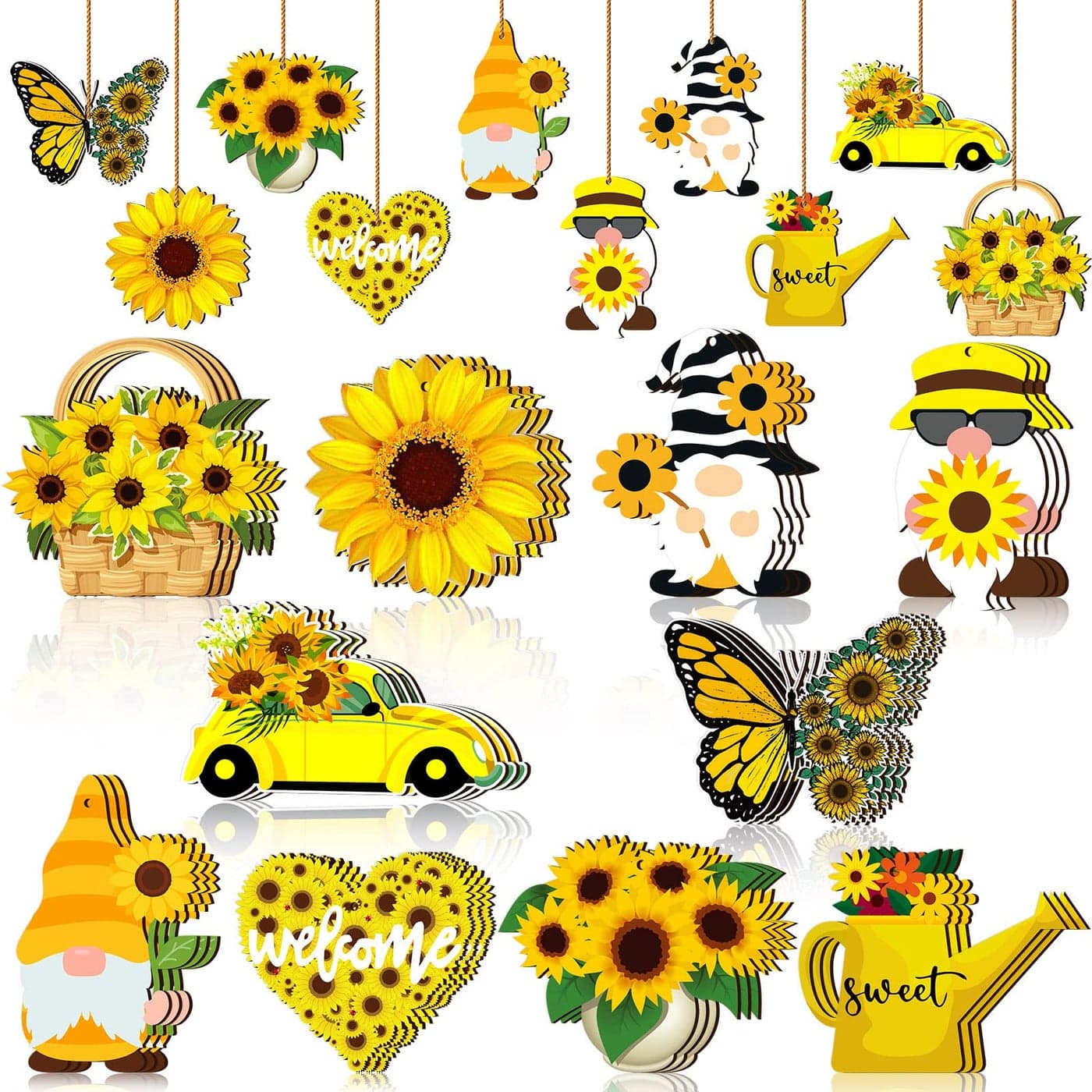 Sunflower Gnome Wooden Ornament Christmas Tree Hanging Wooden Pendant Summer Tree Ornaments with Rope for Xmas Decoration Sunflower Theme Birthday Party Favor Supplies30 PcsCute Style