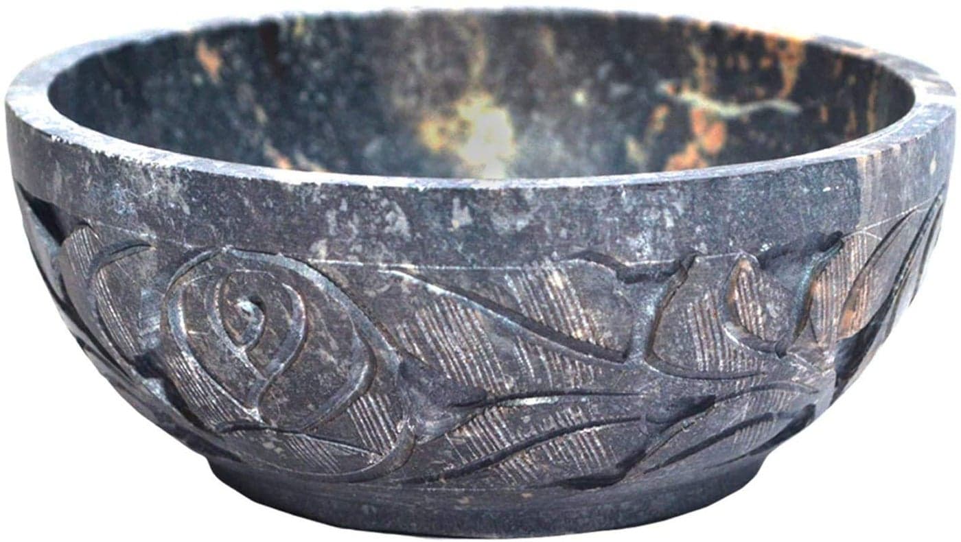 KC KULLICRAFT Marble Soapstone Natural Smudge Pot Stone Bowl Scrying And Smudge Bowl Scrying Bowls Mirrors 5 Inch From India Handmade Leaf Carved Design