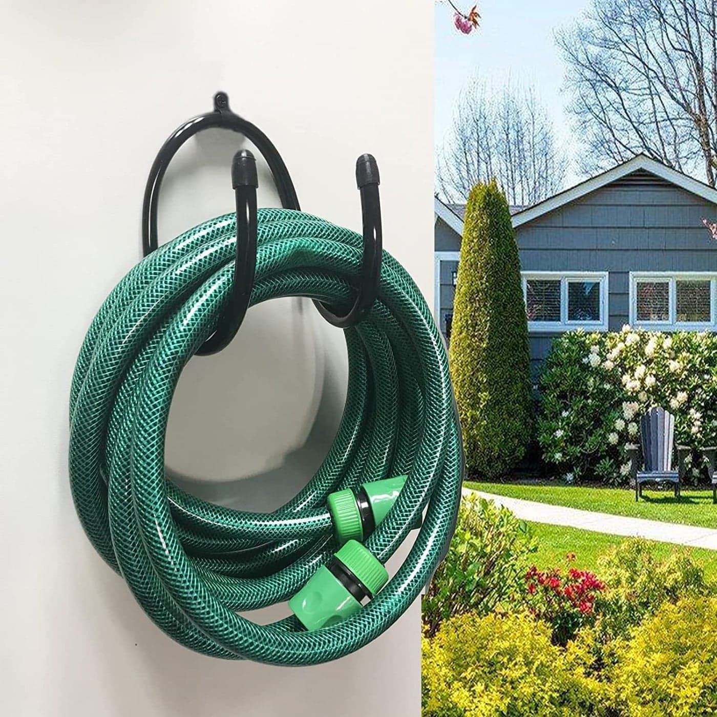 WallMounted Black Hose Bracket Hose Hanger Car Hose Holder Carrier Support for Garden Hose Hanger Hose Holder Easily Holds 150 58 Hose Perfect for ChainLink Fence and Wall Mounted