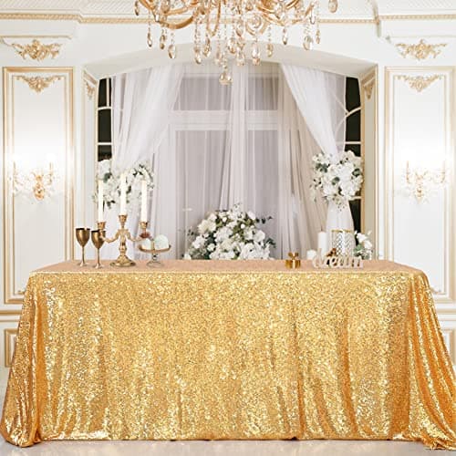 B-COOL Sparkly Drape Tablecloth Gold Tablecloths Sequin Fabric Table Cloth for Ceremony Party Halloween 50x80 Inch