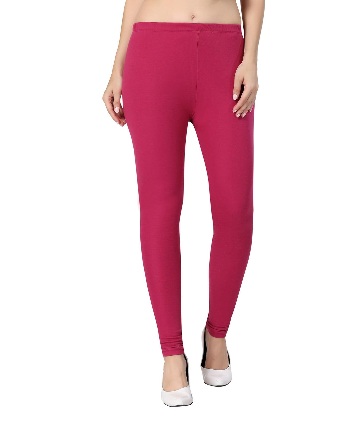 TRASA Women Mid Rise Slim Fit Ultra Soft Cotton Churidar Leggings - Dark Pink, Size :- X-Large
