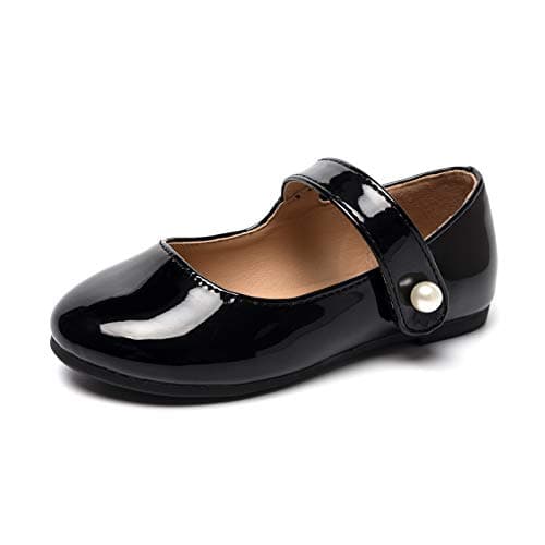 FUNKYMONKEY Toddler/Little Girl Mary Jane Dress Shoes Casual Slip on Ballet Flat (7 Toddler, Black)