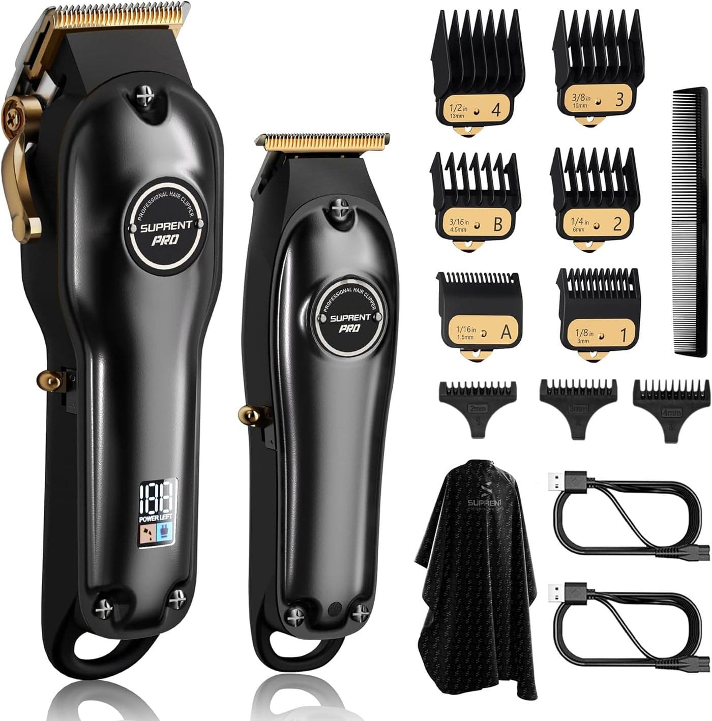 SUPRENT PRO Professional Hair Clippers for Men Hair Cutting Kit Zero Gap TBlade Trimmer Combo Cordless Barber Clipper Set with LED Display for Mens GiftsBlack