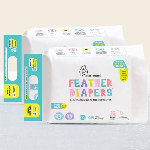 R for Rabbit XXL Size Baby Premium Feather Diaper for Baby 15+ kgs, 92 Count (46 Count, Pack Of 2)