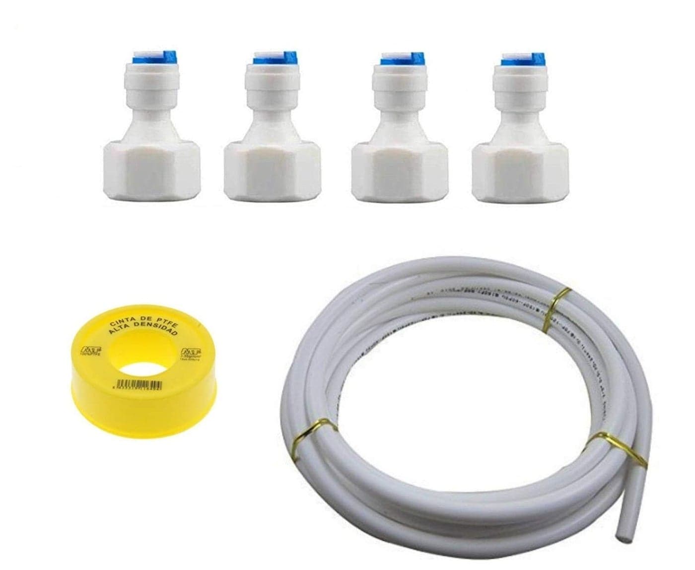 AQUALIQUID RO Female Direct Valve Straight Connector, 1/2" Female Thread X 3/8" Push fit For All Water Purifer (Set of 4 Pcs, 3 Meter 3/8" Pipe, Teflon Tape)