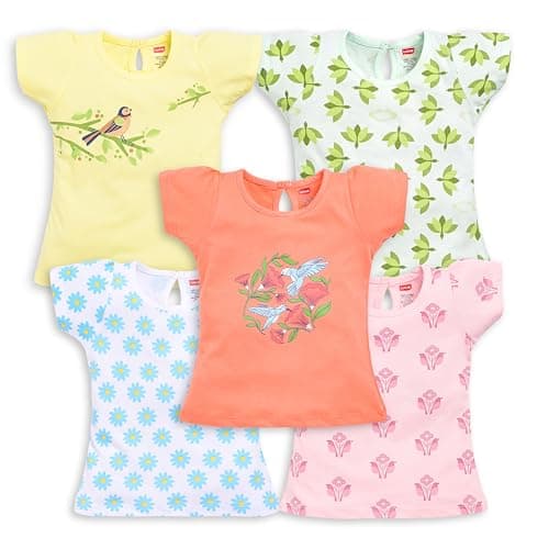 LuvLap Baby Girls Pack of 5 Half Sleeve Top 100% Cotton, L (6 to 12 Months)