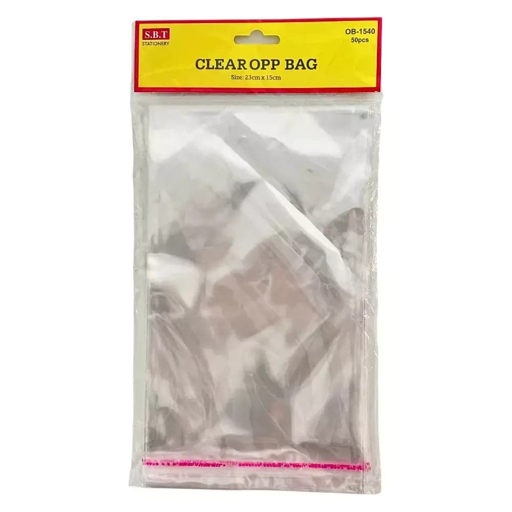 SBT Stationery Self-Adhesive 50 Pieces Transparent Cellophane Opp Bag- 23X15cm