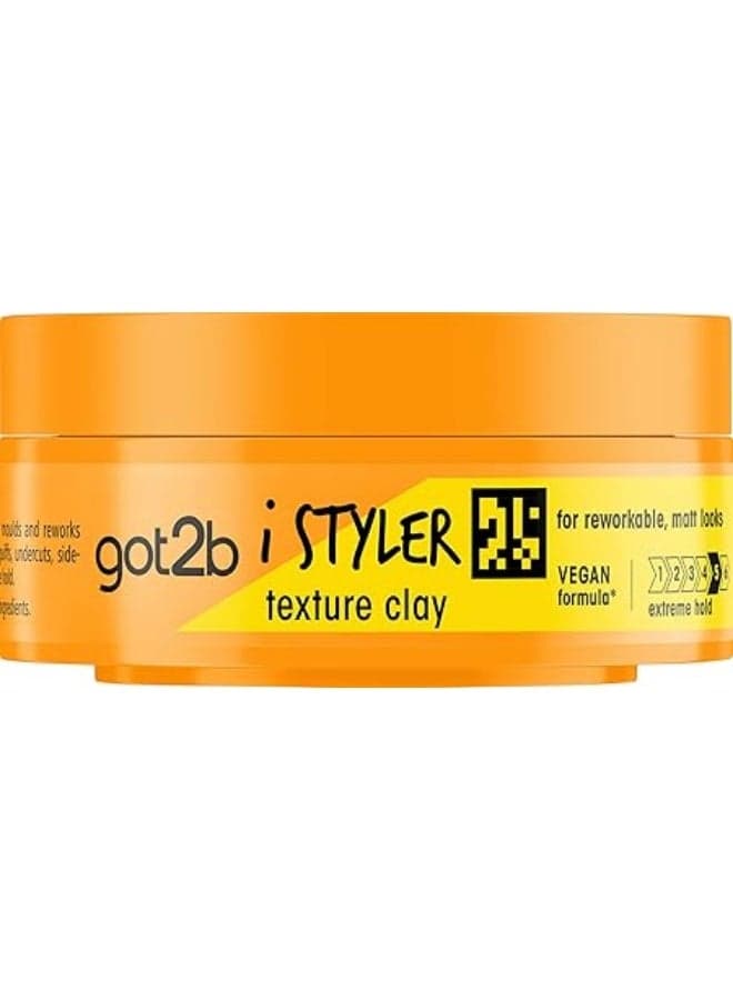 Got2B iStyler, Long Lasting Hold, No White Residue, Silicone Free, Texture Matt Finish Hair Clay, 75 ml (Pack of 1)