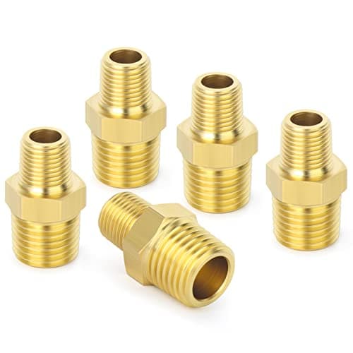 TAISHER 5PCS Brass Pipe Fitting, Reducer Adapter, Hex Nipple, 1/2-Inch Male Pipe x 3/8-Inch Male Pipe