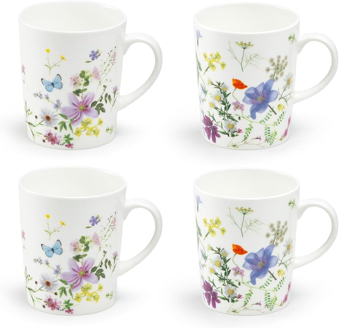 Gracie Bone China Wild Meadow Set of 4 Mugs 12Ounce