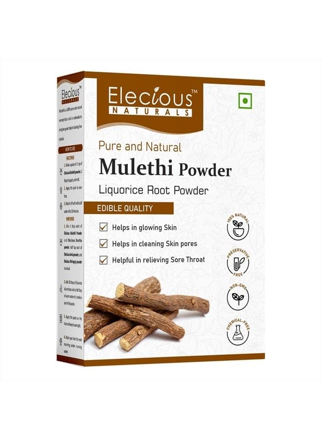 Mulethi Powder for Face, Hair, Eating, Yashtimadhu Powder, Liquorice (Licorice) Powder for Skin Edible Hair and Skin Care Natural, Preservative-Free 200gm