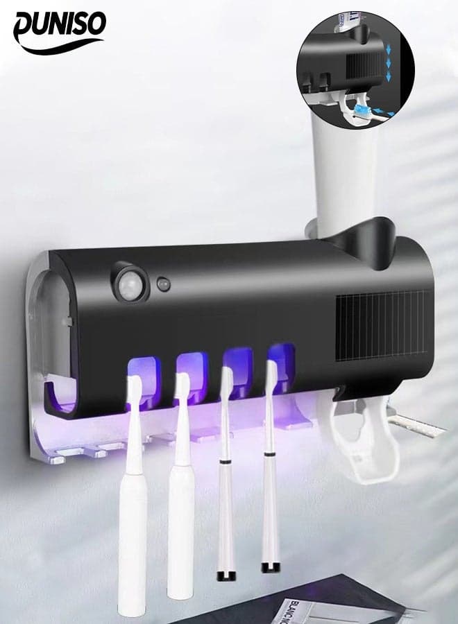 UV Toothbrush Sterilizer, Wall Mounted Toothbrush Holder, Toothbrush Holder, Wireless Design, Bathroom Toothbrush Holder Wall Mounted UV Sterilizer,Black