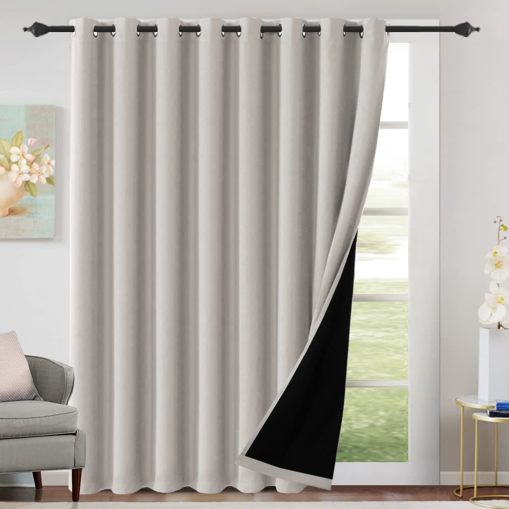 HVERSAILTEX 100 Blackout Patio Curtains Thermal Insulated Curtains for Sliding Door Extra Wide Window Panels Full Light Blocking Grommet Curtain with Black Liner W100 x L84 inch Pumice Stone