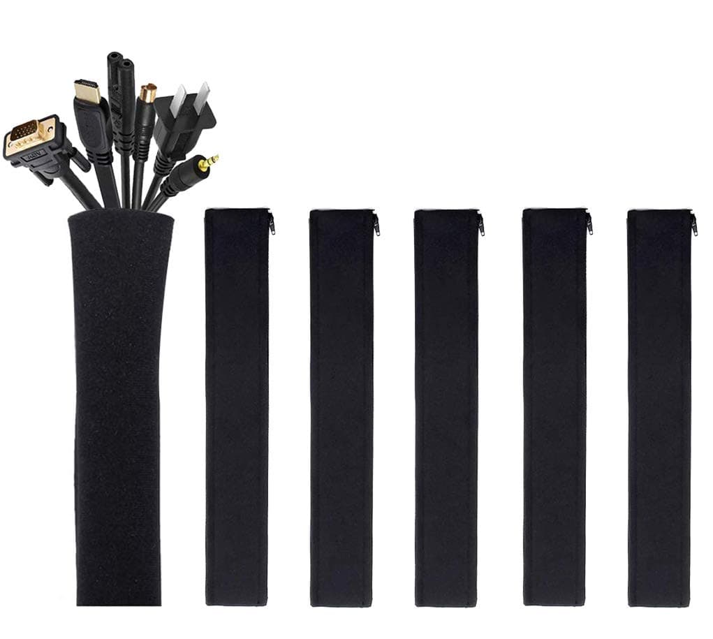 JOTO Flexible Neoprene Cable Sleeve Wrap Cover Management Cord Wire Hider System with Zipper for TV Computer Office Home (Black, 19-20 Inch) -Pack of 6