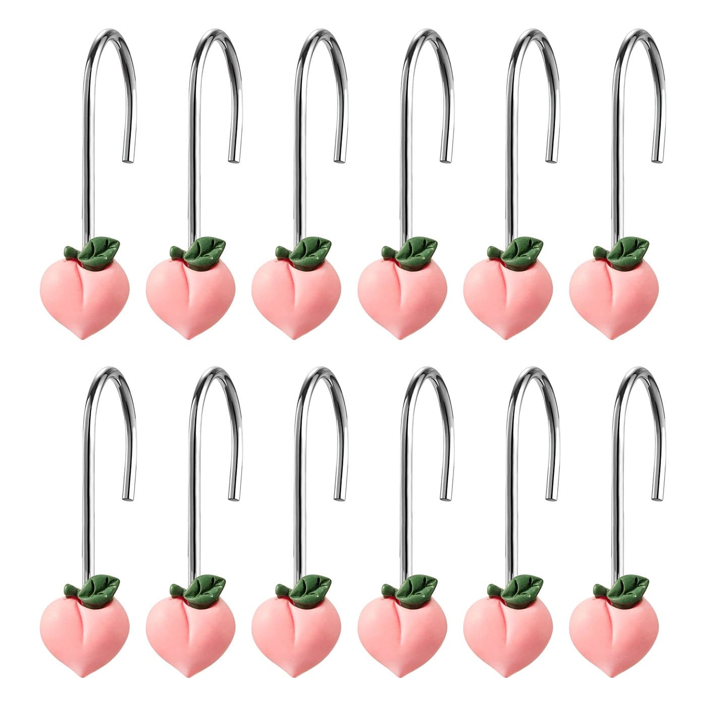 W1cwey Peach Shower Curtain Hooks 12pcs Peach Shower Curtain Hooks Pink Rustproof Curtain Hangers Glide Shower Rings Curtain Cute Fruit Resin Stainless Steel Christmas Winter Xmas New Year Gifts