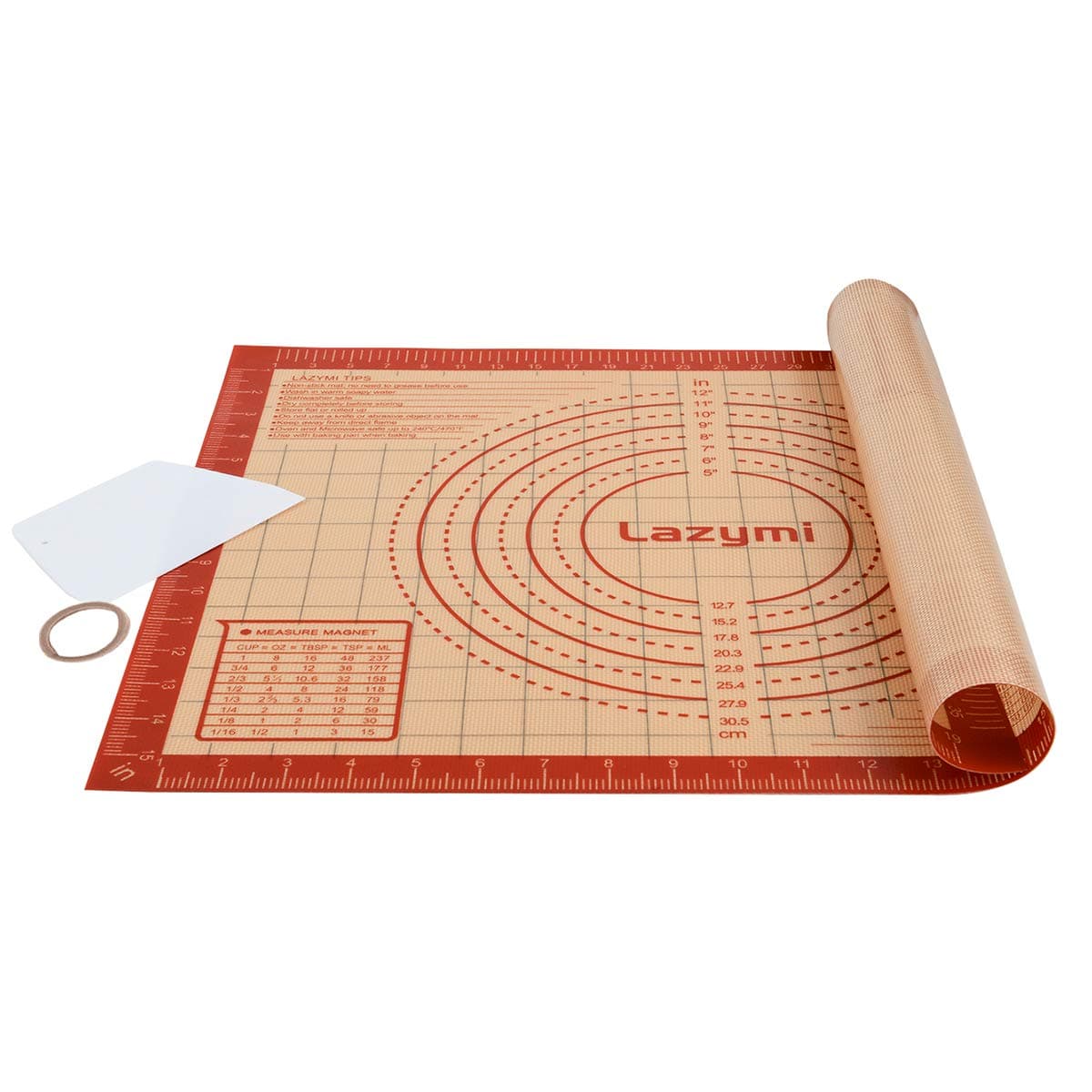 Thick Silicone Baking Mats Sheet Non Stick Pastry Rolling Mat with Measurement 4050cm NonSlip Silicon Dough kneading Mat Counter Table Mat Placemat for PieCakePizza Mats RedScraper