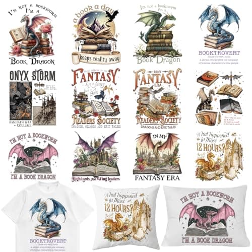 Dazoratix Book Dragon Iron on Transfers 12 Sheets Fantasy DTF Ready to Press for T Shirts Heat Patches Stickers Vinyl Decals for Men Clothes Hoodies Clothing Appliques Pillow Decorations DIY Crafts