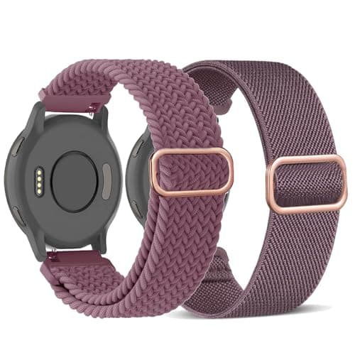 TUCOMO 2 Pack Braided Stretchy Nylon Watch Bands Compatible with Garmin Vivoactive 4S/Venu 2S/Venu 3S/Vivomove 3S, 18mm Loop Elastic Fabric Straps for Garmin Forerunner 255S/Forerunner 265S Women Men