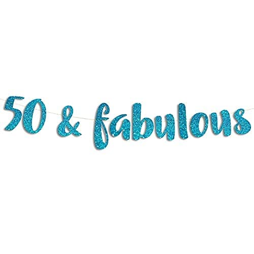 Festiko®50 & Fabulous Teal Glitter Banner - Happy 50th Birthday Party Banner - 50th Wedding Anniversary Decorations - Milestone Birthday Party Decorations