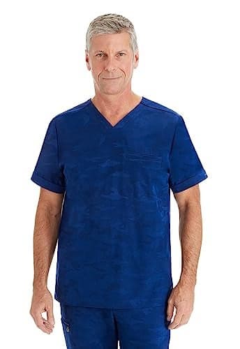 Healing Hands Scrubs for Men V-Neck Scrub Top Jack Camo with Chest Pocket, Moisture Wicking, 360° Stretch & Side Vents 2360 Plus Size, 3XL, Navy