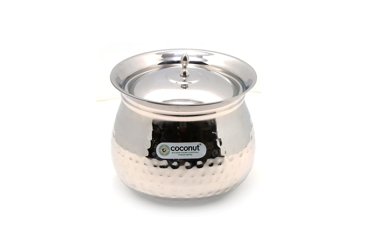 Coconut Stainless Steel - Cookware/Gaze Hammered Handi with Lid-1 Unit - Capacity - 1400 ML