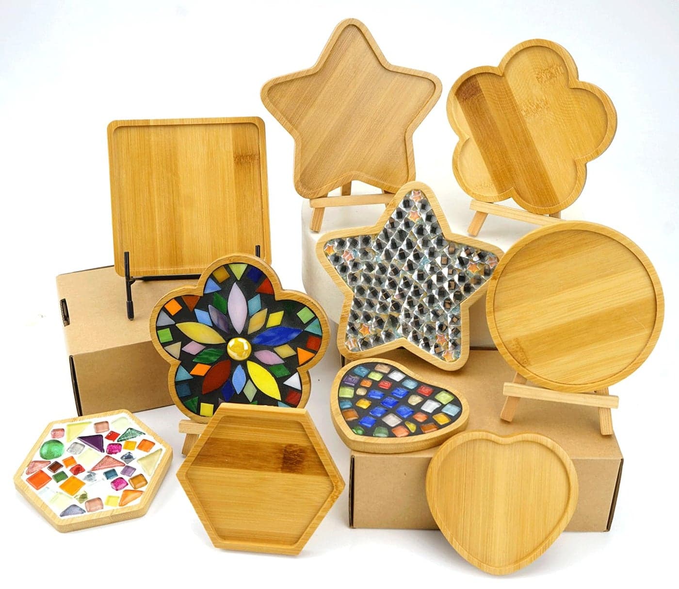 Lanyani 6pcs Wooden Mosaic Base Various Shapes Substrates for Mosaic Crafts DIY Mosaic Tiles Coaster Base