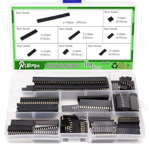 Ruibapa 104 PCS 2.54mm 2.54mm Male and Female Pin Header Connector Assortment Kit Includes 4、6、8、10、12、16、20、40Pin Straight Single Row PCB Board Pin Header