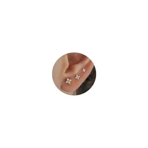 20G Flower Stud Push Pin Labret Threadless Flat Back Earring Tragus Stud Cartilage Helix Nose Stud