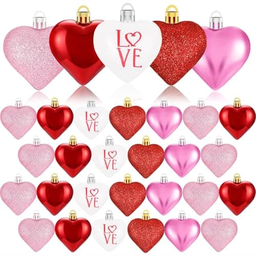 XmasExp Valentines Day Decor Heart Ornaments for Christmas Tree Decorations Set of 24 Pink Heart Shaped Bauble Perfect for Valentine's Day Wedding Anniversaries and Party Supplies