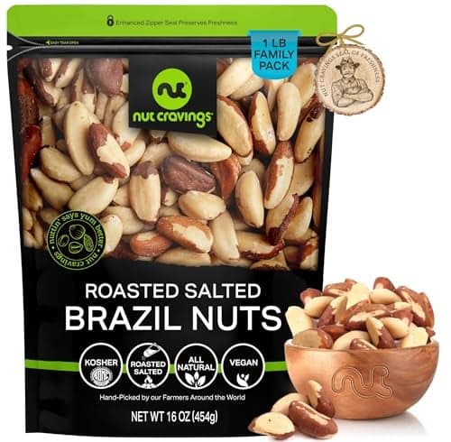 NUT CRAVINGS Brazil Nuts Roasted Salted No Shell Whole 16oz 1 LB Packed Fresh in Resealable Bag Healthy Protein Food Snack Food Assortments