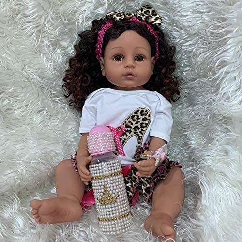 Angelbaby 22 inch Realistic African American Reborn Baby Dolls Black Girl Silicone Full Body Weighted Washable Babies Reborn Newborn Biracial Doll for Kids Waterproof African Doll