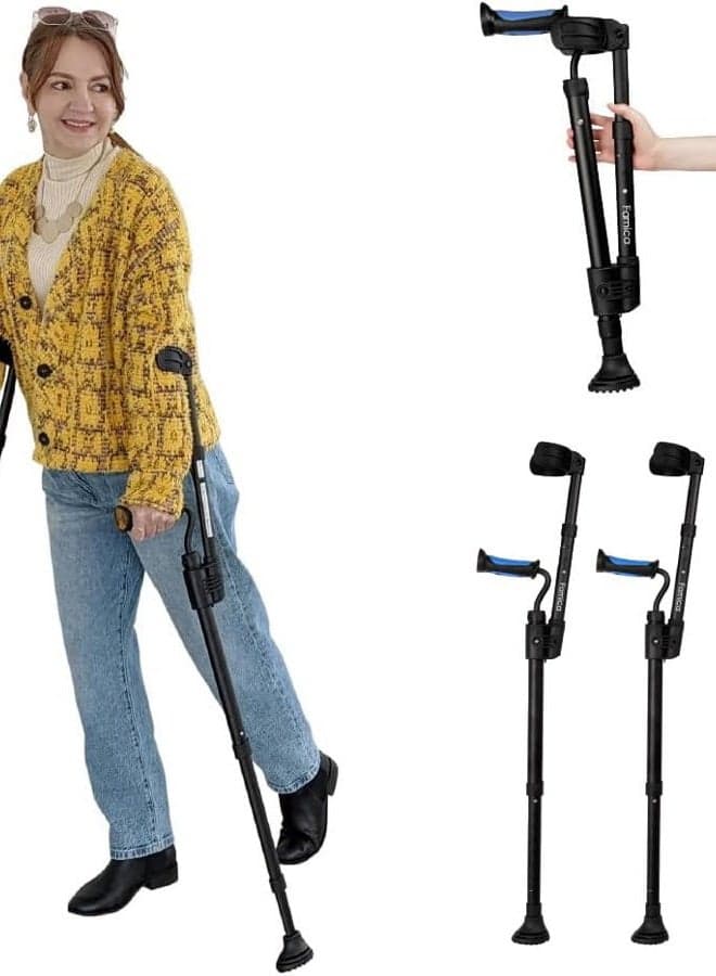 Flexi Crutch for Adult (x1 Unit, Open Cuff) - Red Dot Design Award Winner, Portable Mobility Aid for Seniors, Post-Surgery, Injury Recovery, Adjustable Ergonomic Handles, Cuff, Height,