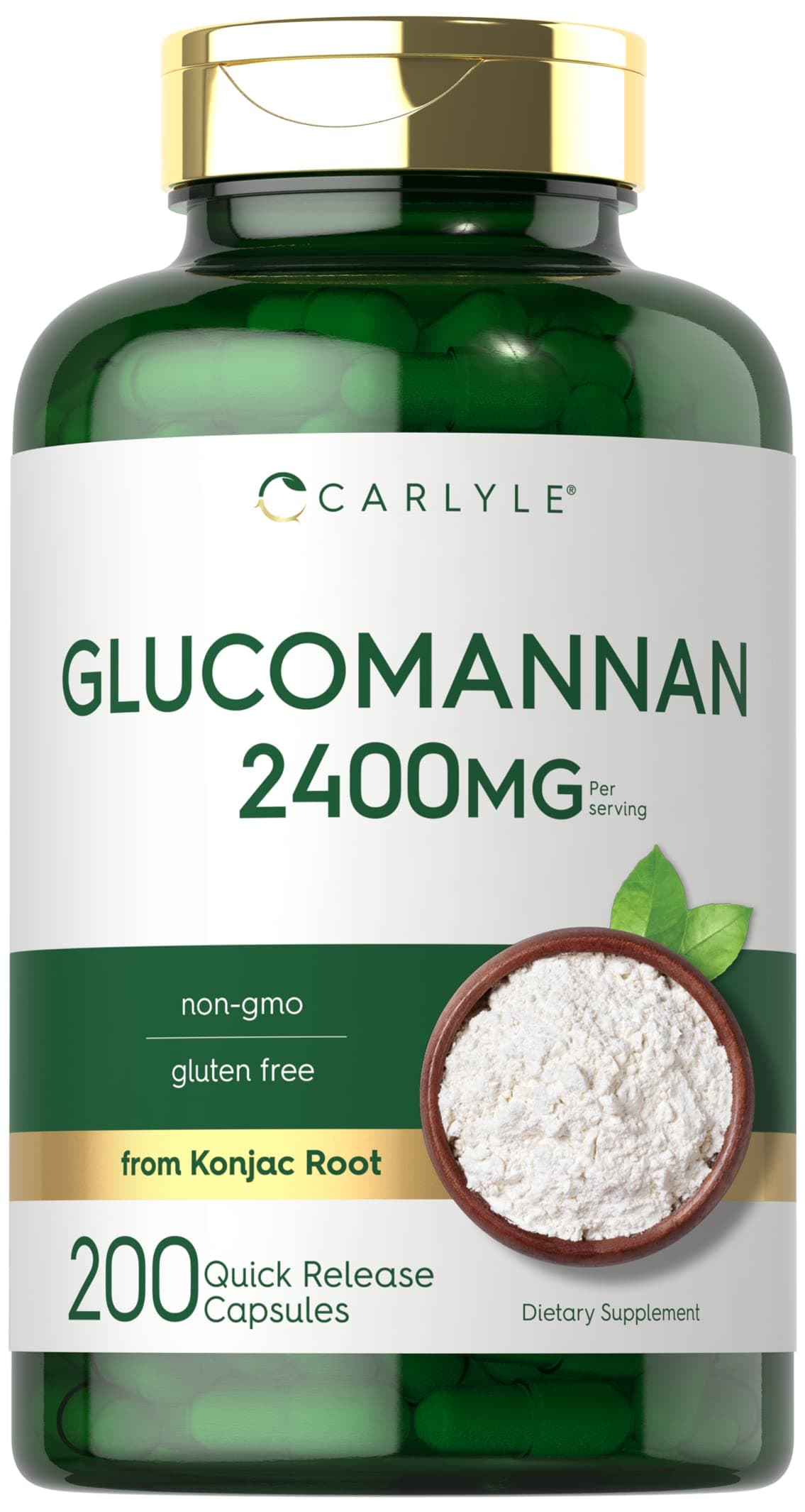 Carlyle Glucomannan Capsules 200 Count Soluble Fiber Pills NonGMO Gluten Free Supplement