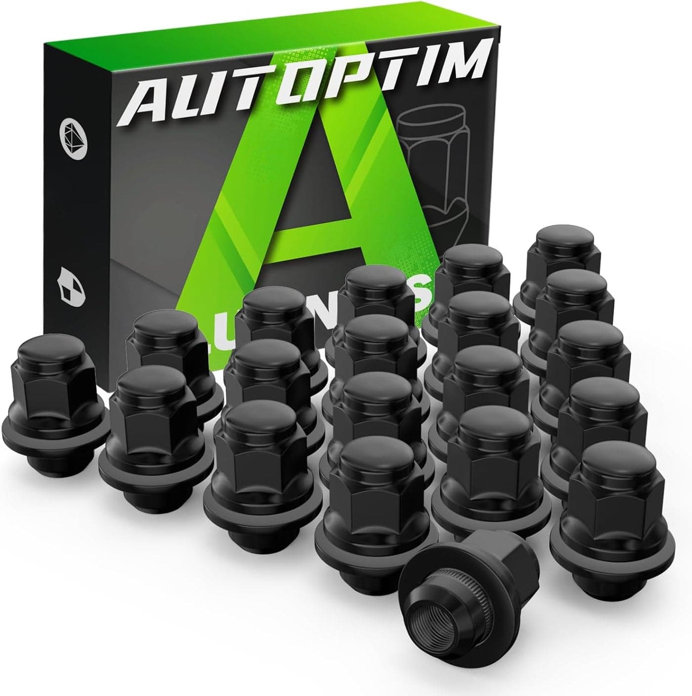 AUTOPTIM M12x1.5 OEM Lug Nuts - Replacement for Toyota Tacoma RAV4 Corolla Camry Sienna Lexus, 13/16" (21mm) Hex Black Mag Flat Seat Closed End (20PCS)