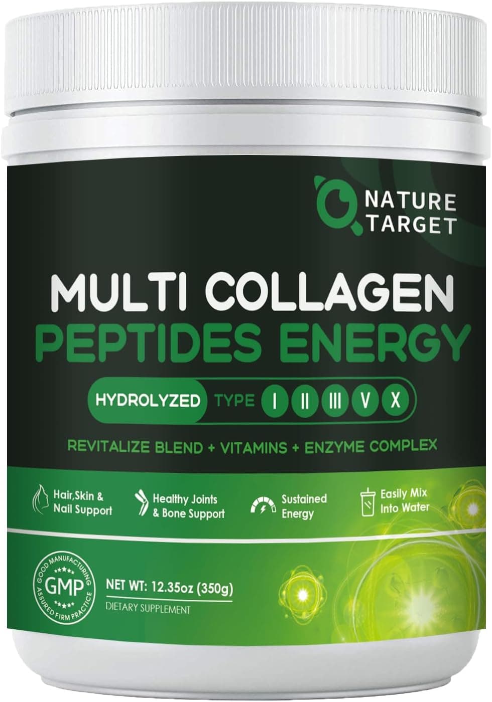 NATURE TARGET MultiCollagenPeptidesPowder Hydrolyzed Collagen with Energy Blend Multivitamin Minerals Supports Energy Skin Hair Nail Joint NonGMO 35 Servings