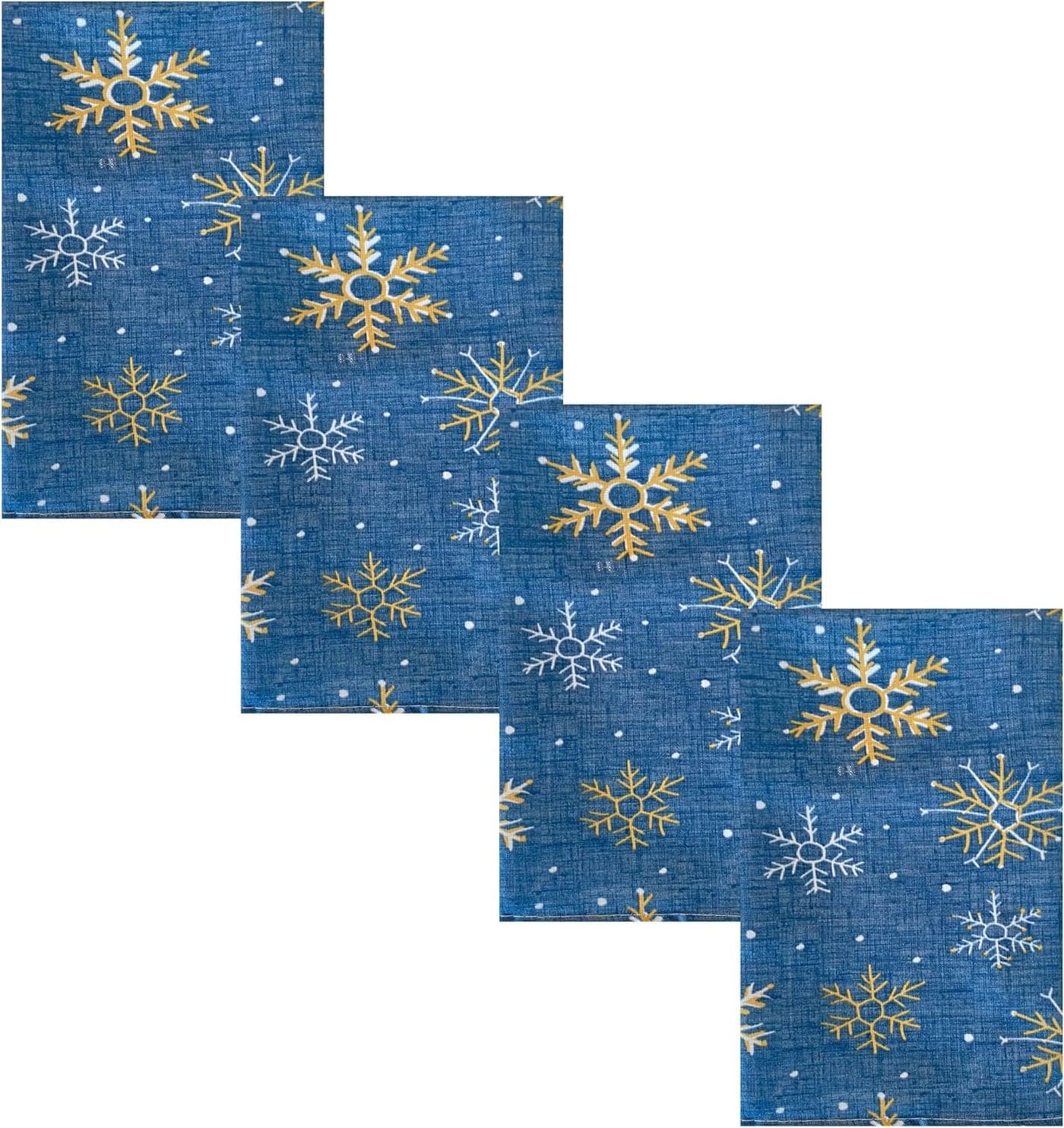 Lintex Blue Farmhouse Snowflake Fabric Christmas Napkin Blue Gold and White Country Rustic Holiday Napkins Set of 4 Napkins
