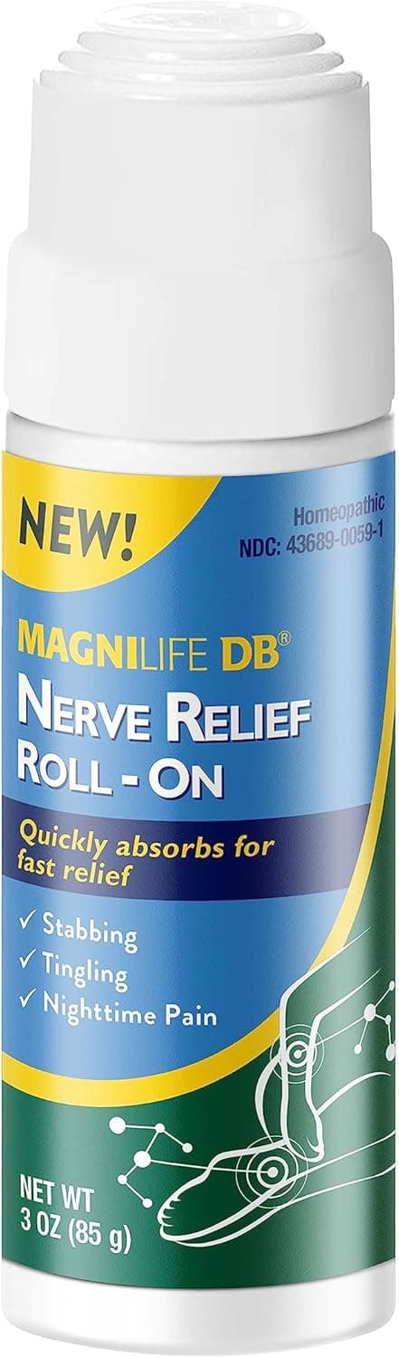 Magnilife Nerve Relief Roll On, Topical Pain Reliever for Feet, Legs, Hands & Arms, Easy, Massaging Application, Maximum Strength Formula Supports Circulation & Targets Receptors for Fast Relief, 3 Oz
