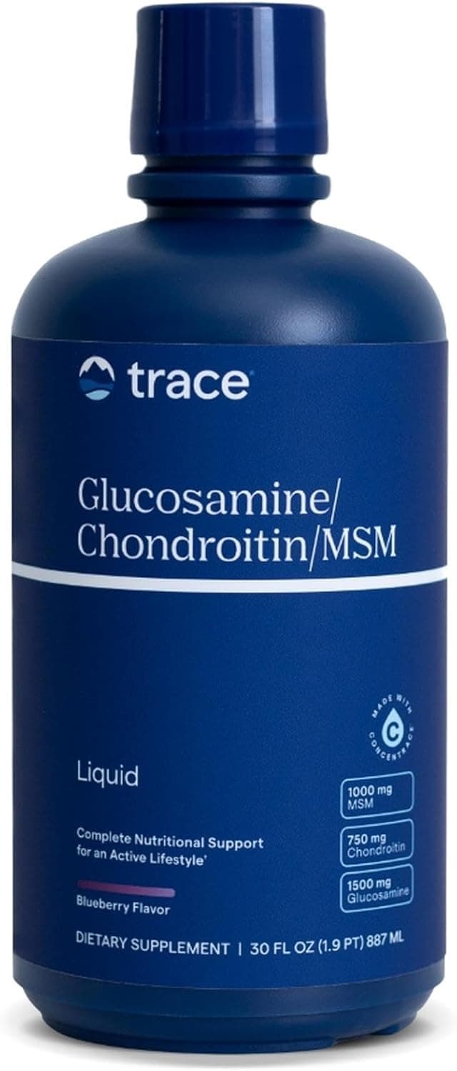 Trace Minerals GlucosamineChondroitinMSM Liquid Supplement Aids Body Mineral Health Support for Bone Strength Joint Health Mobility Support Supplement Natural Blueberry Flavor 32 fl oz