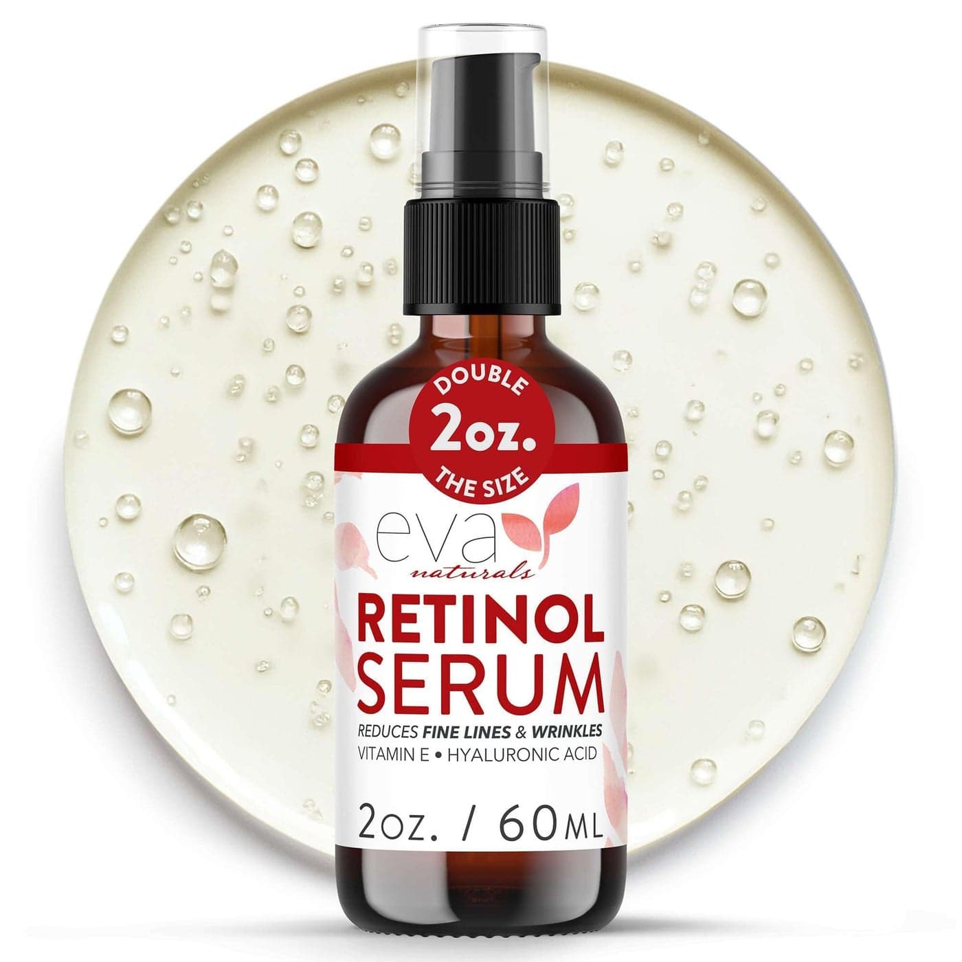 Eva Naturals Retinol Serum for Face Anti Aging Night Serum with Hyaluronic Acid Vitamin E Witch Hazel Aloe Wrinkle Moisturizer Dark Spot Corrector Acne Scar Treatment Skin Brightening 2oz